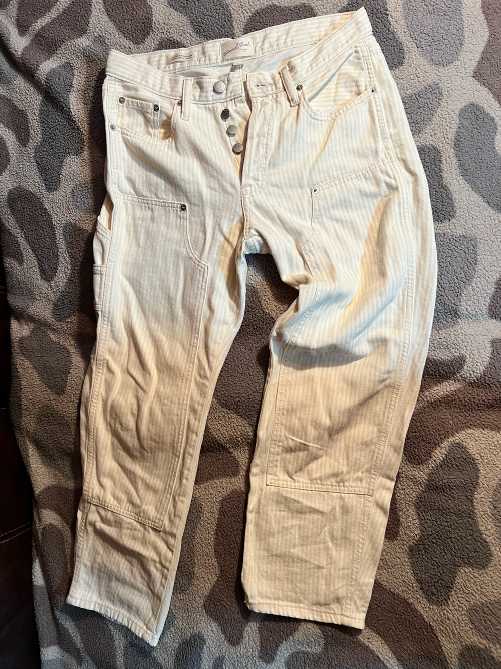 Butter yellow stripped painters Straight Jeans